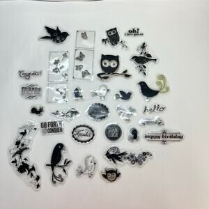 clear stamp lot birds owls words crafts journaling scrapbooking